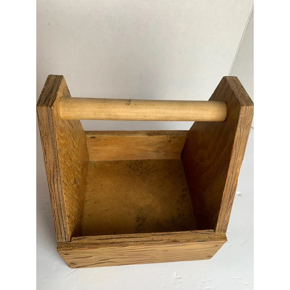 Vintage Handcrafted Wooden Tool Caddy Garden Tote Rustic Farmhouse Storage Box